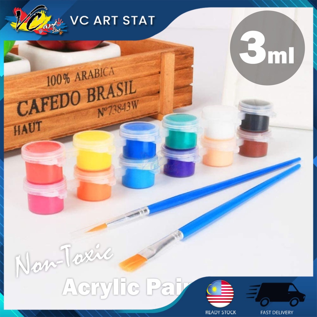 VC Art Non Toxic Acrylic Paint Set 3ml Waterproof Ceramic DIY Shoe Painting Waterproof Paint with free Brush Kid Art