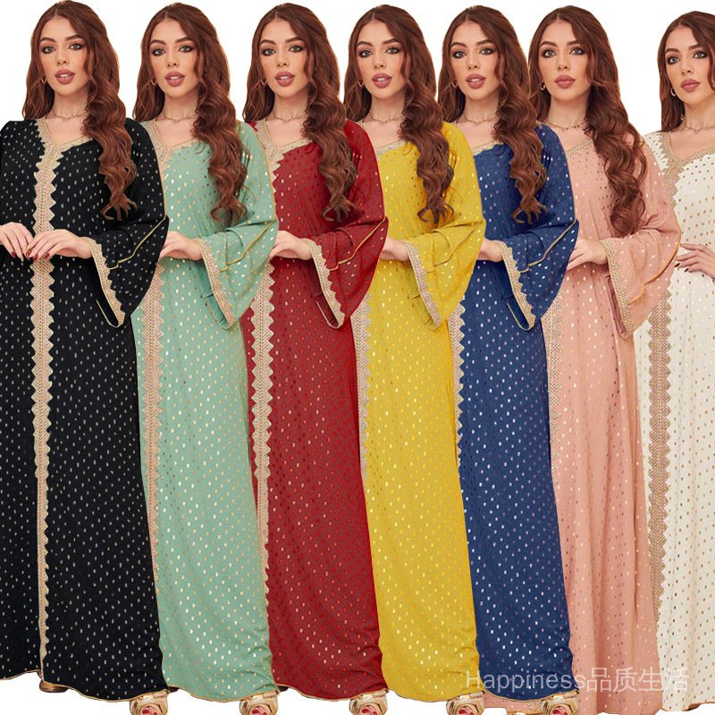 ✨24 Hours Delivery✨AB146 European American Foreign Trade E-Commerce Middle East Women's Clothing 2022 Autumn New Style Gilding Muslim Dubai Robe