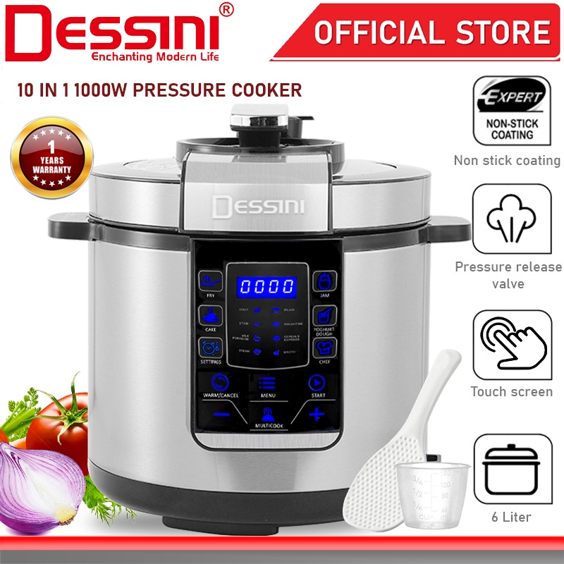 DESSINI ITALY 14 IN 1 Electric Digital Pressure Cooker Non stick Stainless Steel Inner Pot Rice Cooker Steamer (6L)