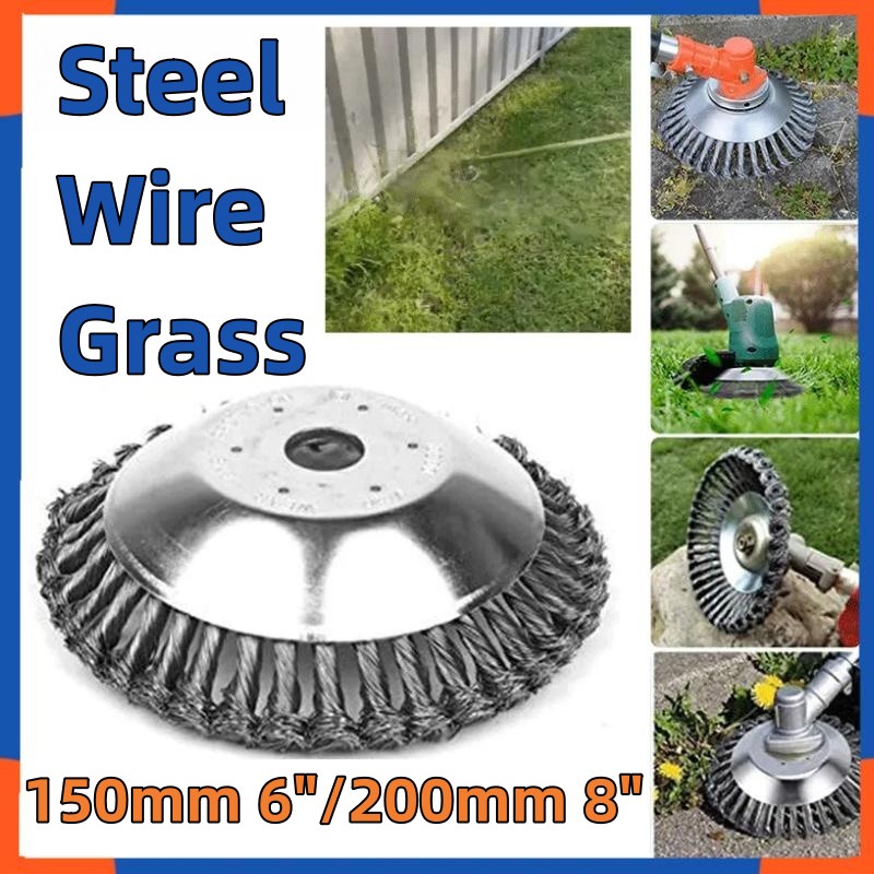 6 Inch / 8 Inch Steel Wire Grass Trimmer Lawn Mower Derusting Weeding Wheel Mata Mesin Bulat Potong Rumput Bersih Lumut