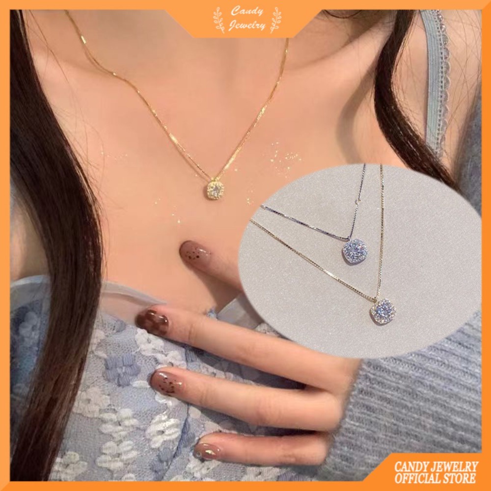 Small Square Diamond Necklace Light Luxury Niche Design Simple Zircon Clavicle Chain 2022 New Women's Clothing Trend Candy