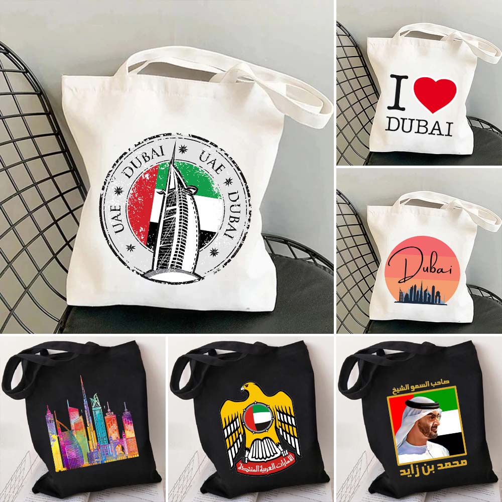 UAE City Dubai United Arab Emirates BOARDING PASS Burj Khalifa Women's Canvas Shopper Cotton Totes Bag Shopping Shoulder Handbag