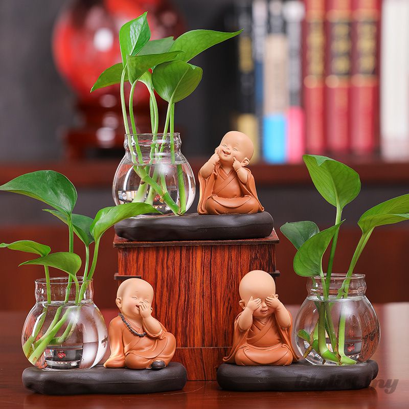 ღ Hydroponics Plant Vase Buddhist Monks Decoration Flower Pot Creative Buddha Figurines Statue Hydroponics Home Garden Decor Gift