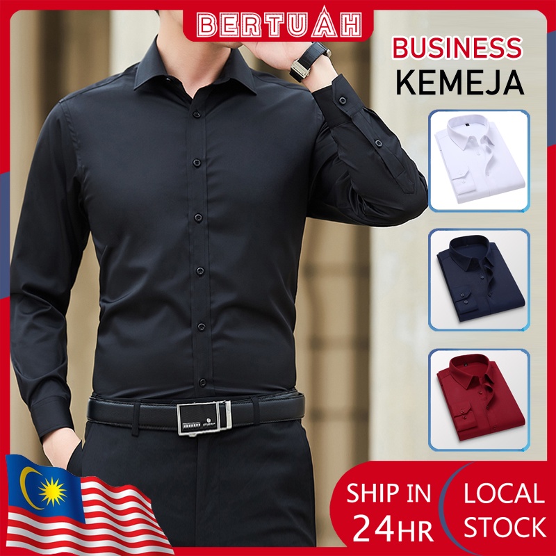 Baju Kemeja Lelaki Lengan Panjang Slim Fit Office Business Putih Men Shirt Labuh Casual Dress Dating Korea kemeja Lelaki