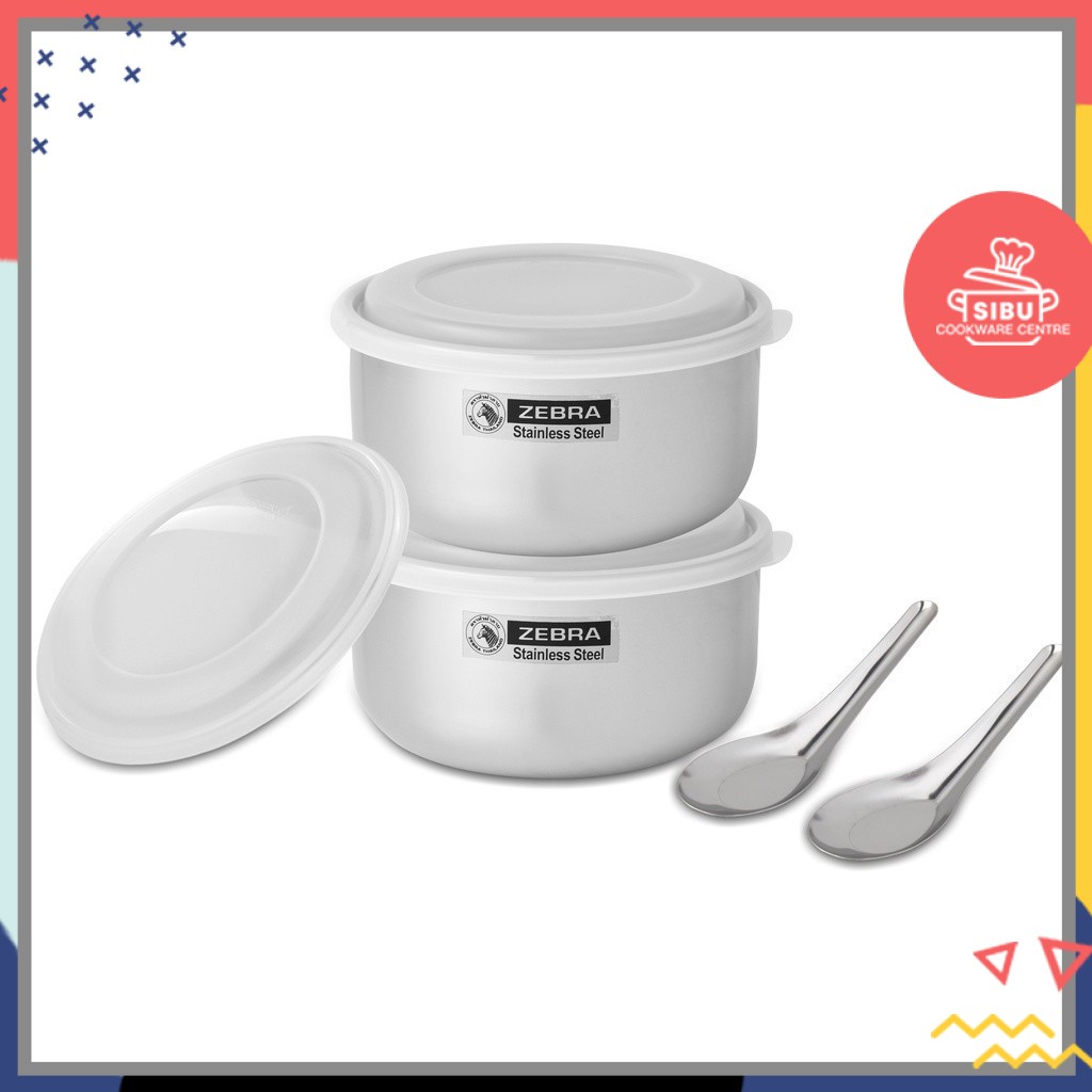 泰国斑马牌 Zebra Thailand 14cm 2pcs Extra Food Storage Set W/2Pcs Chinese Spoon & Free 1Pc Plastic Lid