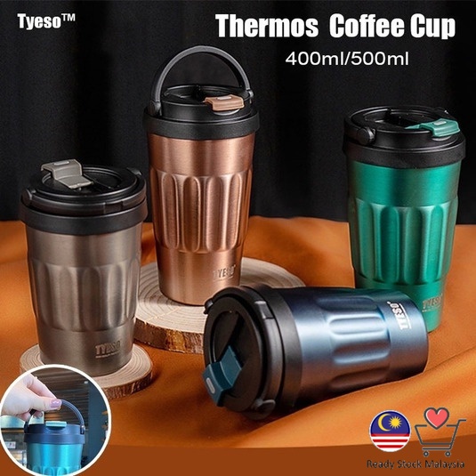 [Ready Stock] TYESO 500ML Thermos Bottle Retro Metal Coffee Mug Portable Stainless Steel Water Bottle Handle Car Cup