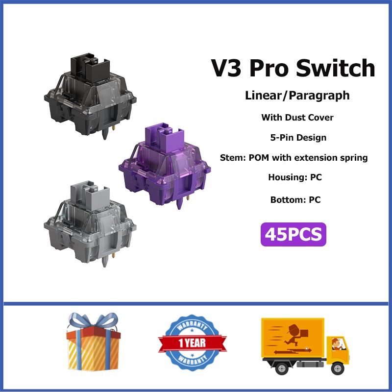 AKKO V3 Pro Cream Black/V3 Pro Lavender Purple/V3 Pro Silver Switch Linear/Paragraph 5-Pin Mechanical Keyboard Switch With Dust Bar 45PCS