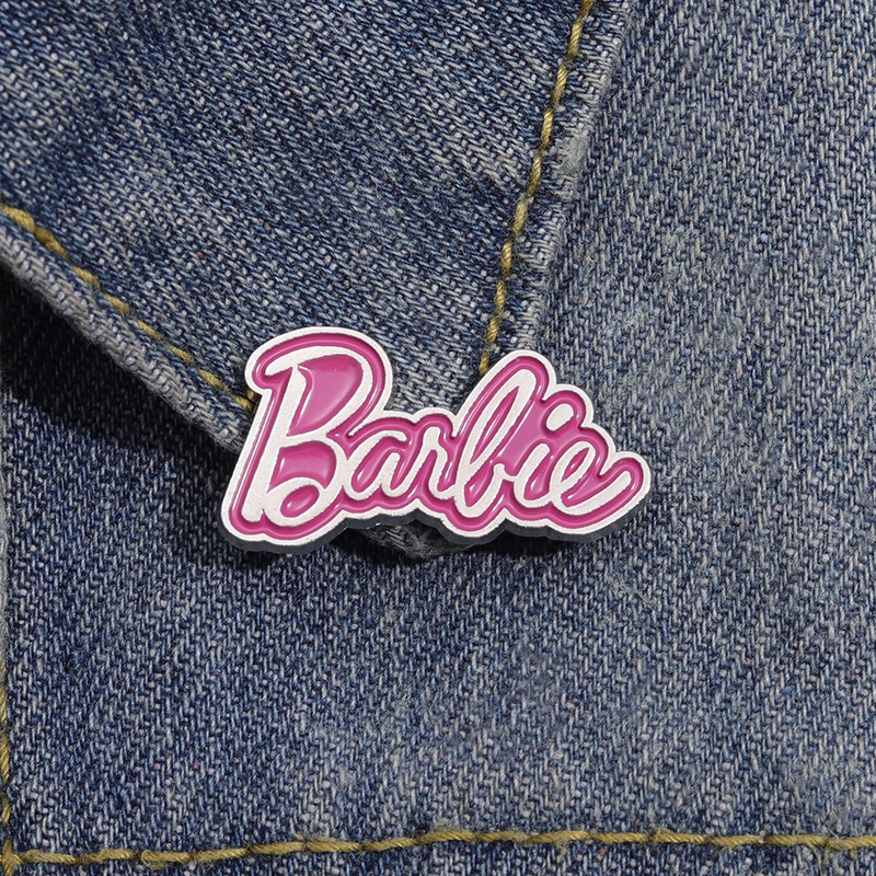 Pink Barbie Doll Brooch English Metal Backpack Enamel Badge Gift