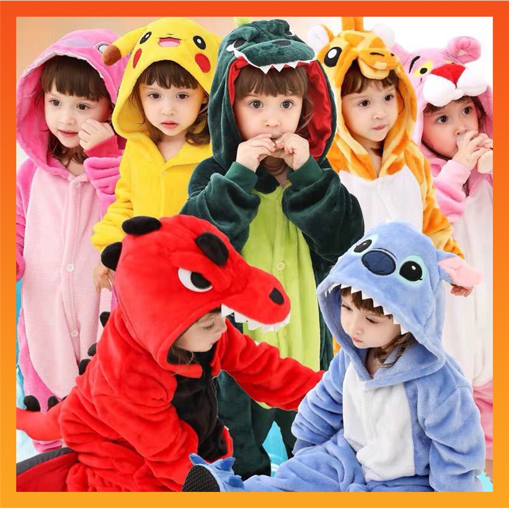 Kigurumi Stitch Dinosaur Pikachu Giraffe Onesies Kids Children Animal Cartoon Pajamas Jumpsuit Girls Boys Baby Cosplay Costumes