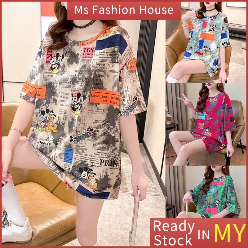 【Ready Stock In Kuala Lumpur】(150kg Could Wear) Local Shop Fashion Cartoon Print Plus Size T Shirt Short Sleeve Round Neck Tshirt Oversize Tops Loose Big Size Baju