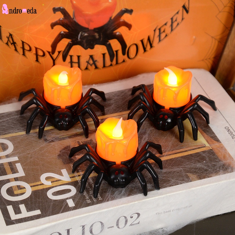 1Pc Halloween Tealight LED Electronic Candle Spider Ghost Candlestick Lamp Flameless Battery Operated Lights Home Party Decoration