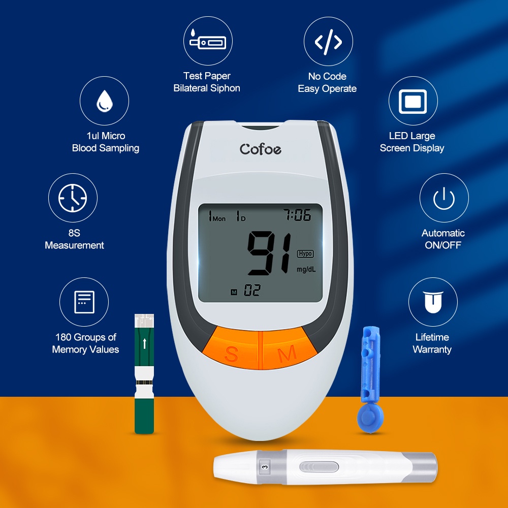 Premium Reliable GLM-77 Cofoe Blood Glucose Monitor Set Sugar Tester 50 Strips + Lancets Diabetes Glucometer Purpose ... - Image 4