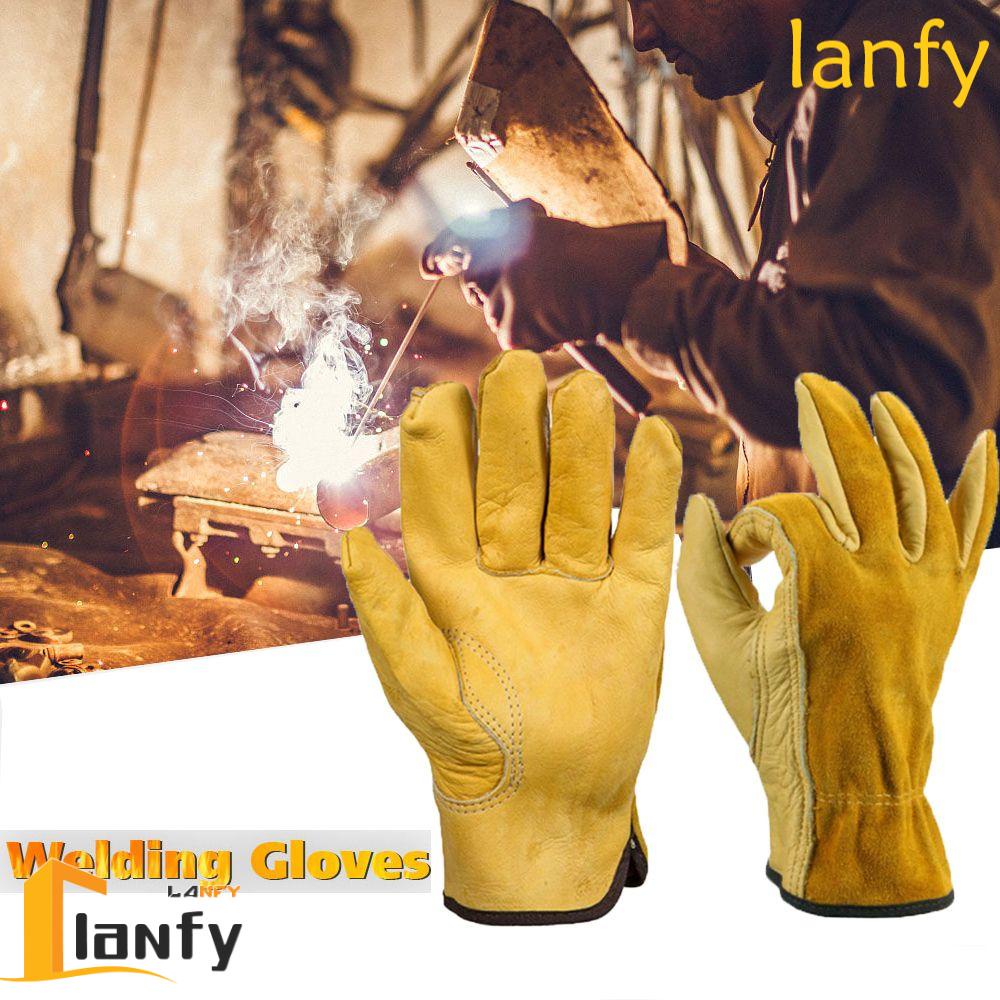 LANFY Set Welder Gloves Fireproof Protective Gauntlet Safety Glove Hand Protection Cowhide Heat Resistant Metal Cow Leather For Welding Work Safety Supplies