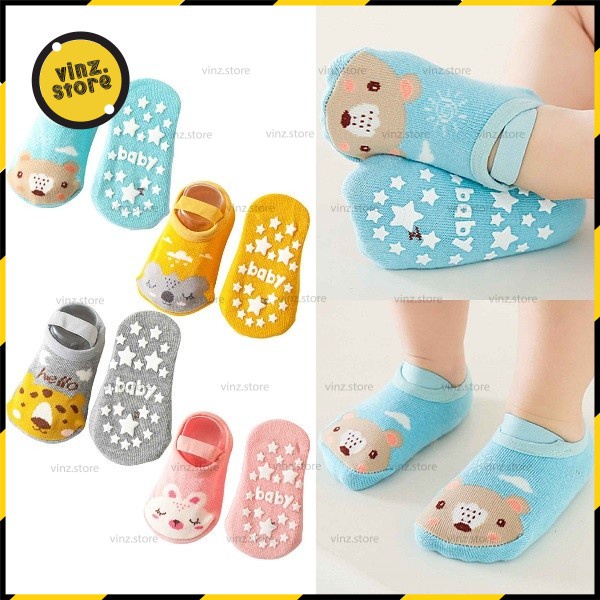 (0m-3years) Cute Socks Anti Slip Baby Short Floor Socks Cartoon Animal Print Kids Socks