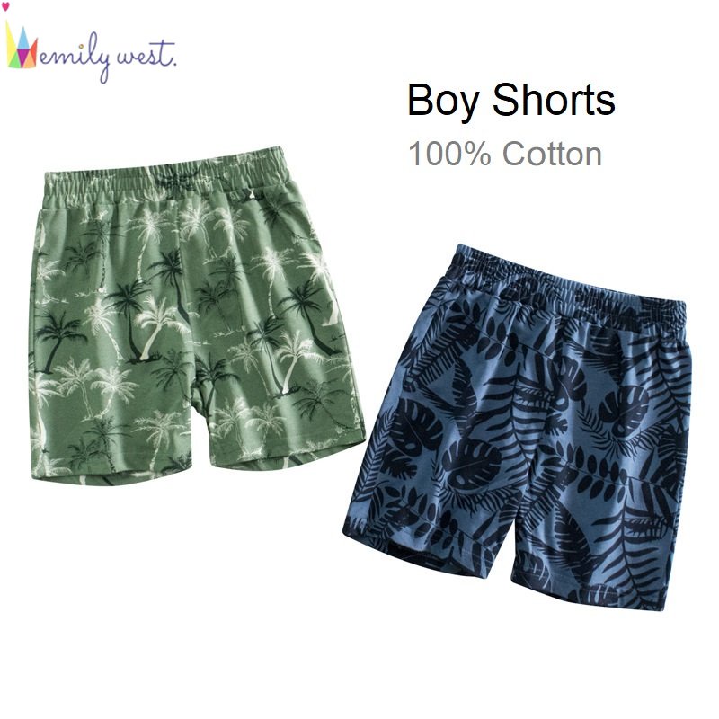 EMILY WEST kids boy short leaves coconut tree design summer boys shorts Cotton for1-9 age Knitted Clothing Fashion Cute Comfortable Trendy Fashionable Bottom for vacation