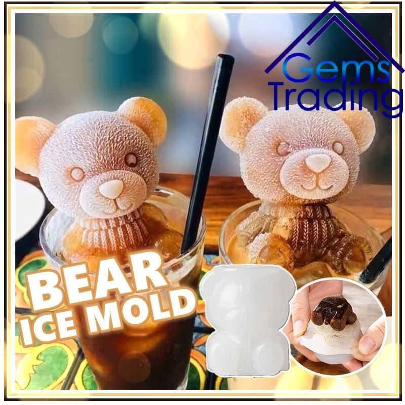 3D Little Bear Shape Silicone Mold Ice Cube Ice Maker Ice Cream Coffee Milk Tea Abrasive Cake Mould Creative DIY Tools