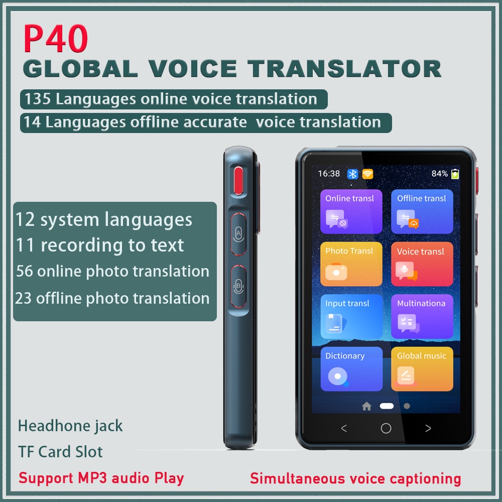 P40 135 Languages Smart Voice Translator Portable Real-time Multi-Language Speech Interactive Offline Translator Business Travel