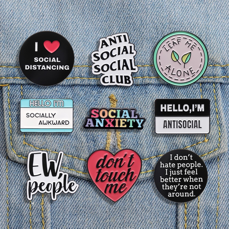 Creative Personality Text Lapel Pin Social Anxiety Social Terrorist Metal Brooch Badge Clothing Backpack Accessories