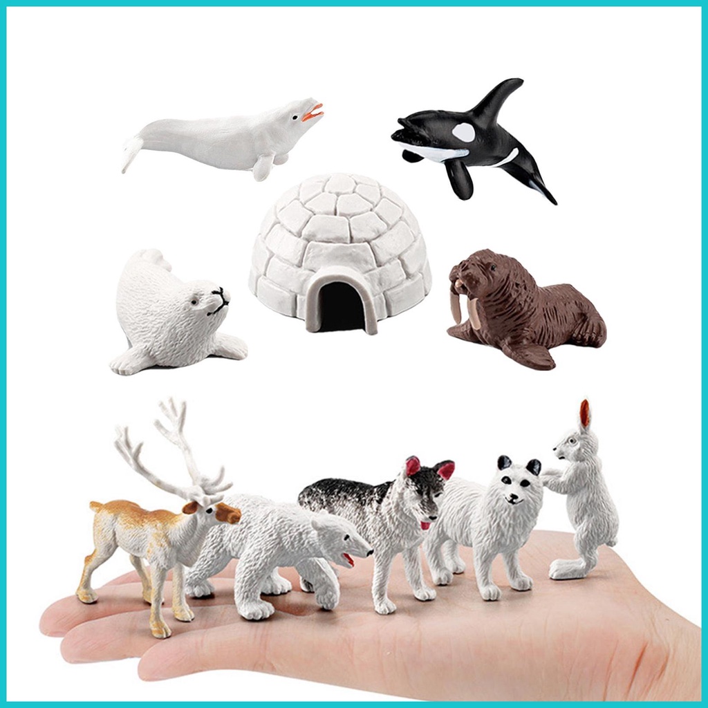 Arctic Animals Figurines 10-PCS Realistic Polar Animal Statues Kids Toy Playset Arctic Fox Polar Bear Seal Rabbit aiamy