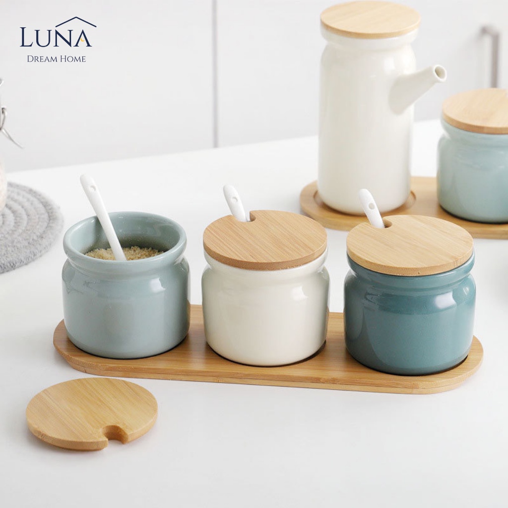 LUNA [Minimalist Spice Jar] Bekas Rempah Dapur Household Ceramic Container Set Condiment Bottle Set Seasoning Spice Jar