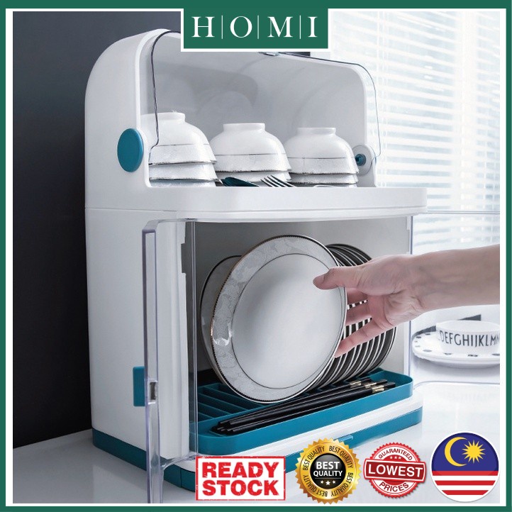 HOMI READY STOCKDish Rack with Cover Double Layer Dish Rack with Lid Dish Drainer Rak Pinggan Bertutup Rack Mangkuk