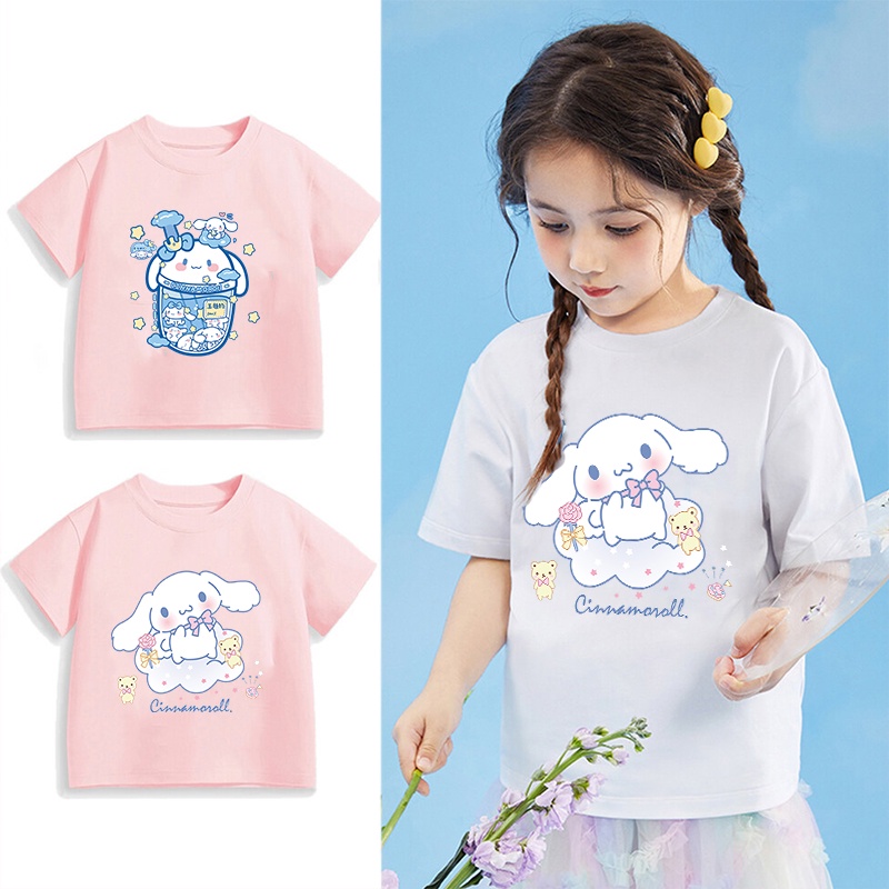 Kawaii Cinnamoroll Girl T Shirt Pretty Kids Tshirt Princess Girls Tops Cartoon Baby Clothes Childrens Gift Baju Budak Perempuan