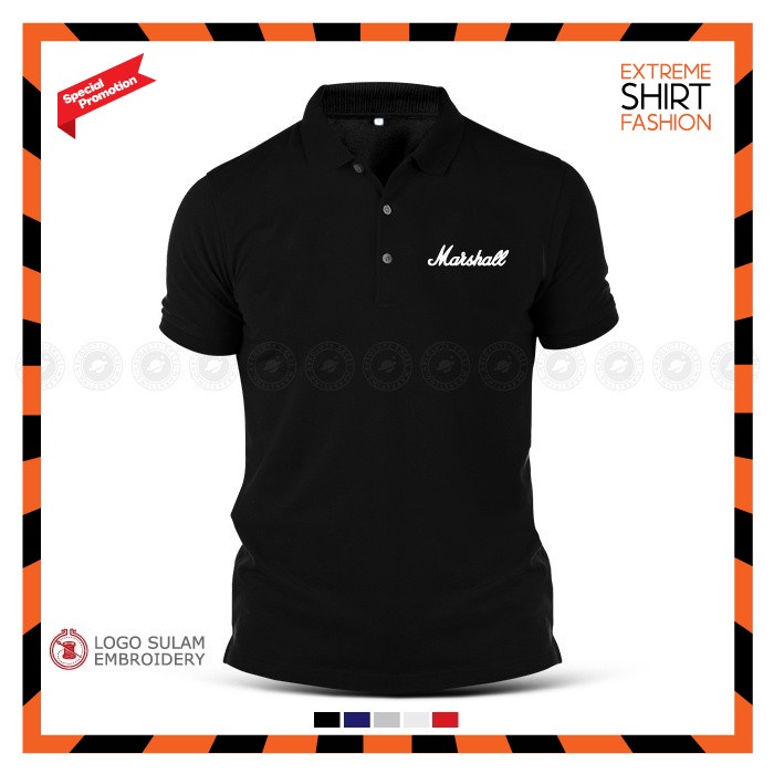 Polo T Shirt Sulam Marshall Speaker Headphone Drums JVM AMPS Natal Rock Music Baju Lelaki Cotton Fashion Embroidery
