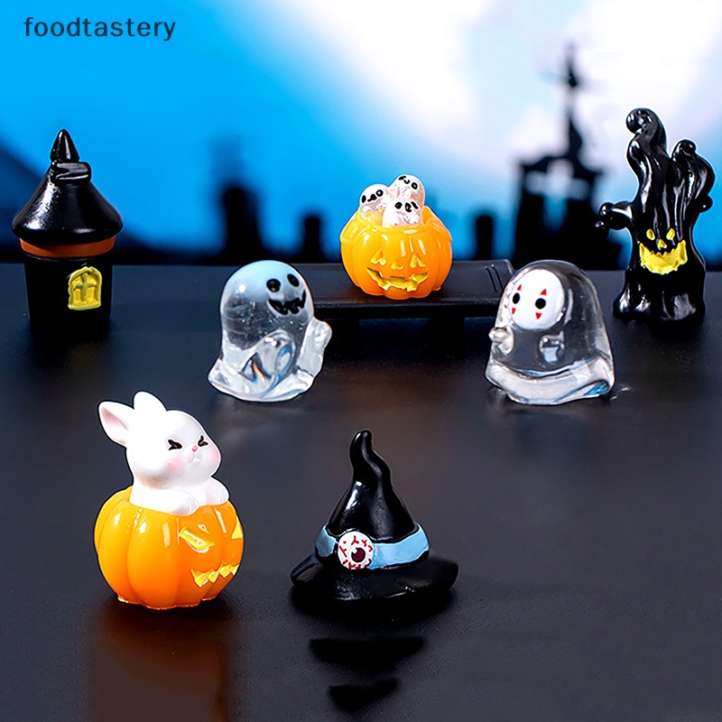 FTY 2023 Halloween Micro Landscape Miniature Figurines Resin Craft Mini Fairy Garden Ornaments Cute Pumpkin Ghost Vampire Decoration FTY