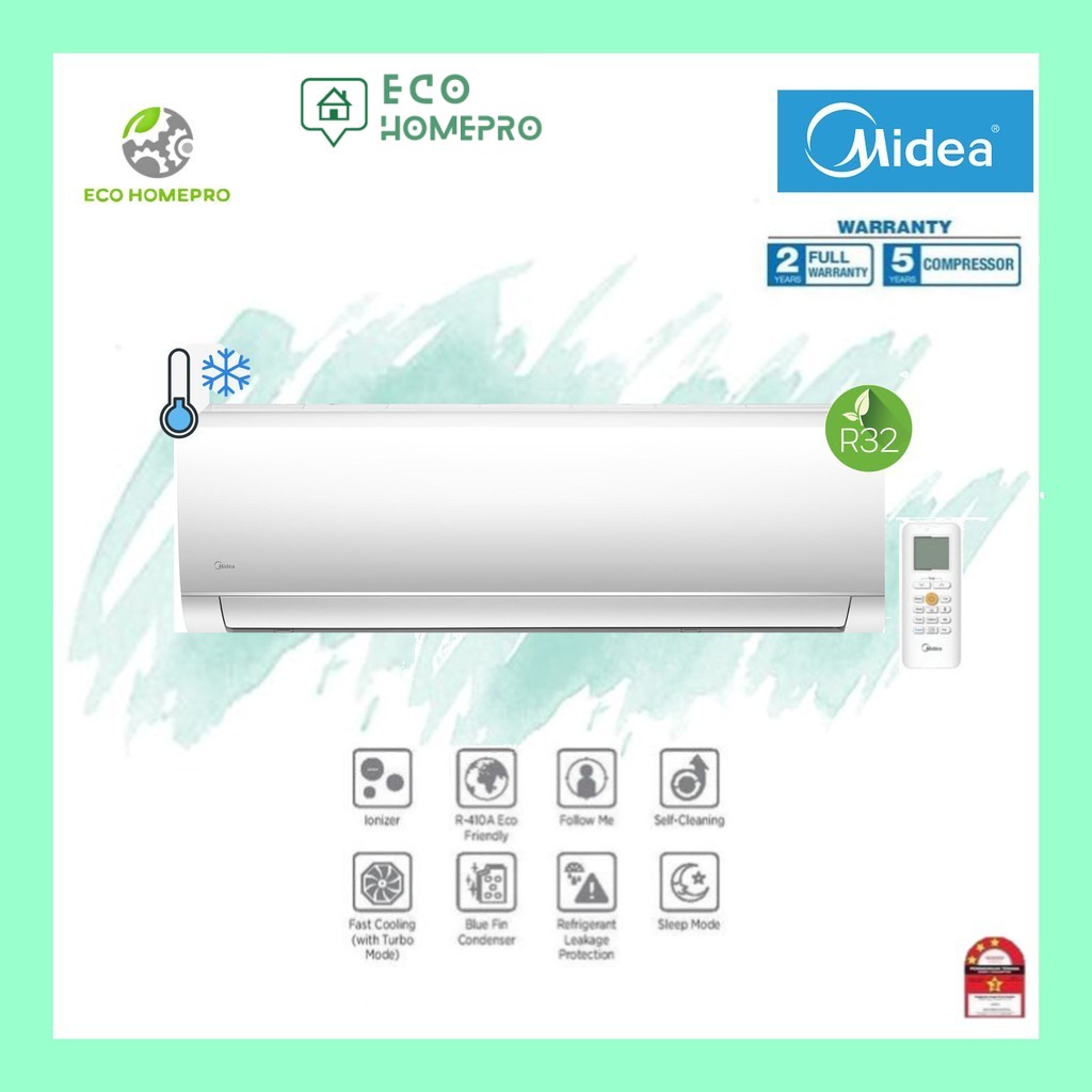 Midea R32 1HP / 1.5HP R32Non Inverter Aircond Airconditioner Model MSAFB-09CRN8-PC2 / MSAFB-12CRN8-PC2 Penghawa Dingin