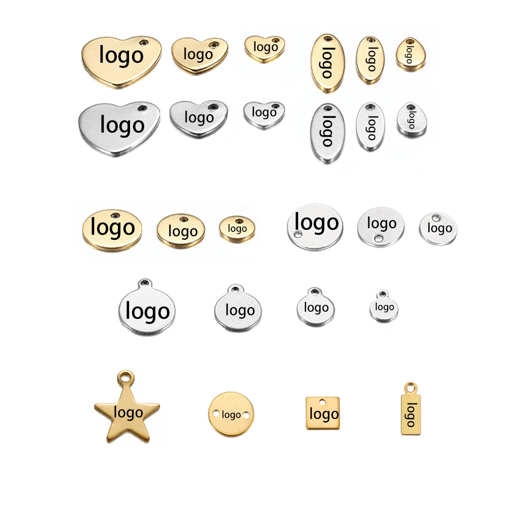 Stainless Steel Customized Gold and Rose Gold Pendant Laser Engraving LOGO Pattern Personalized Label Customized LOGO DIY Necklace Pendant Charm