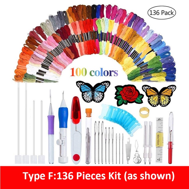 Hardware Heavy 136pcs/set Embroidery Kit Punch Needle Craft Tool Cross Stitch Pen Set Threads DIY Sewing Accessories - Image 3