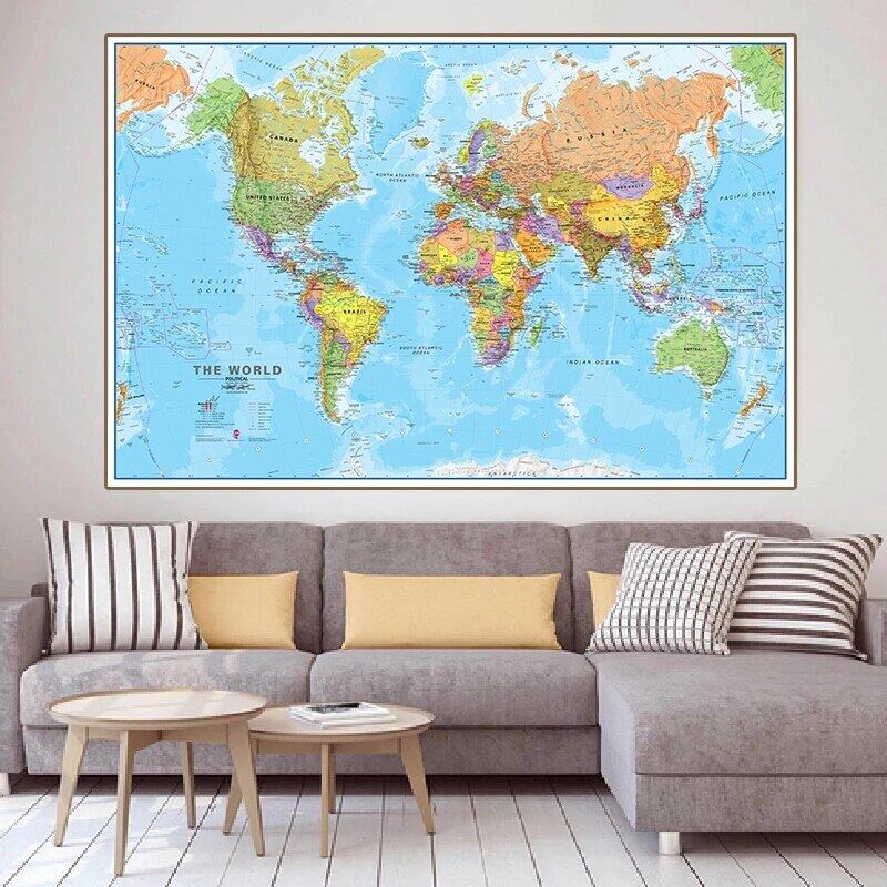 The World Political Map World Map Wall Art Poster Canvas Painting Classroom Home Decor Children 0316