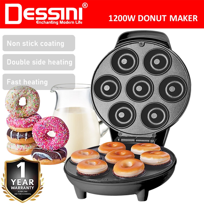 DESSINI ITALY Double Sided Electric Donut Maker Doughnut Cake Waffle Sandwich Toaster BBQ Grill Non-Stick Baking Pan