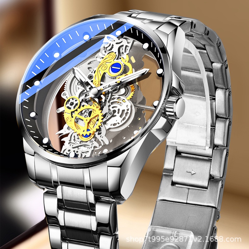 Double-Sided Transparent Hollow Automatic Mechanical Watch Men's Waterproof Luminous Quartz