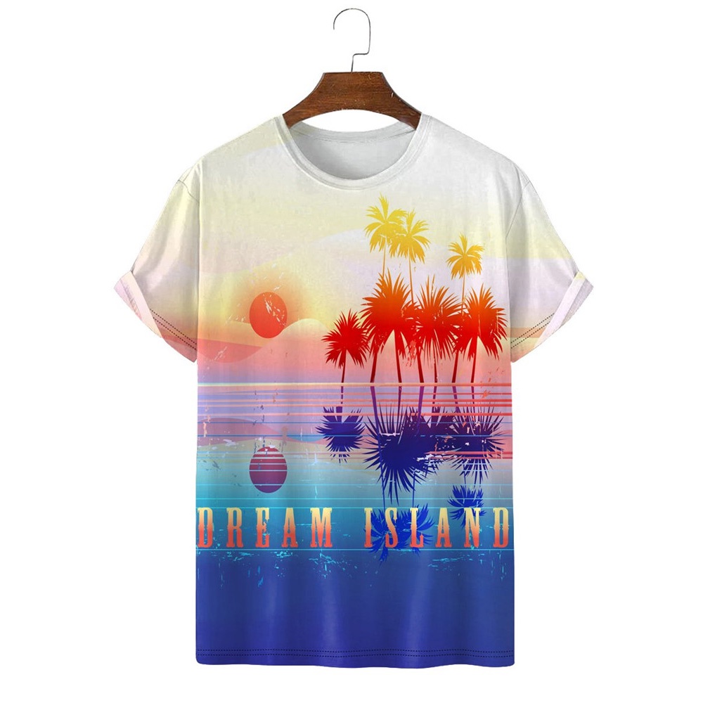 Coconut Tree Casual T-shirt Breathable Print Top Fashion Simple Beach Short Sleeve Daily Loose Summer Men's Clothing