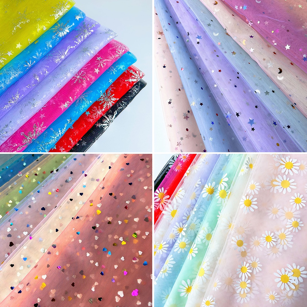 150cm x 90cm Daisy Flower Tulle Fabric Mesh For DIY Curtain Baby Children's Clothing Wedding Dress Xmas Party Home Decoration