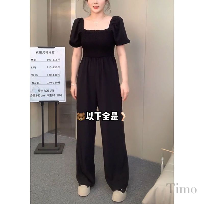 [Mall] One-shoulder Jumpsuit Women Summer New Style Korean Version Fashion Narrow Waist Slimmer Look All-Match Wide-Leg Trousers Jumpsuit