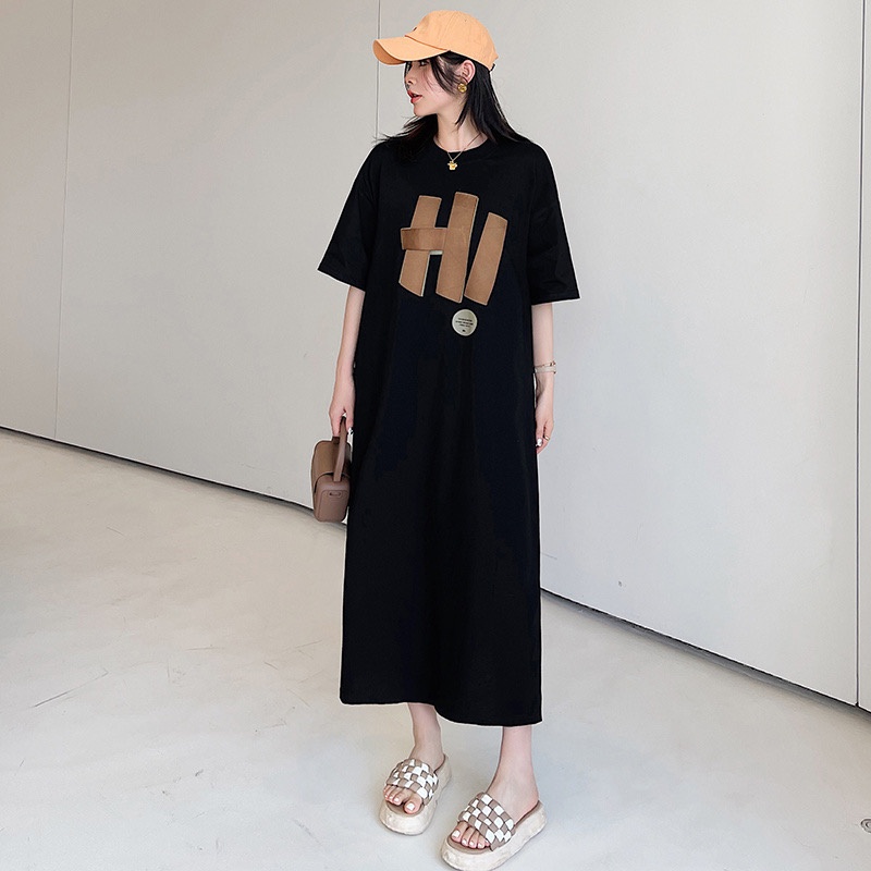 Oversized Women's Dress Summer New Korean Style Loose Simple Casual Round Neck Short Sleeve Dress