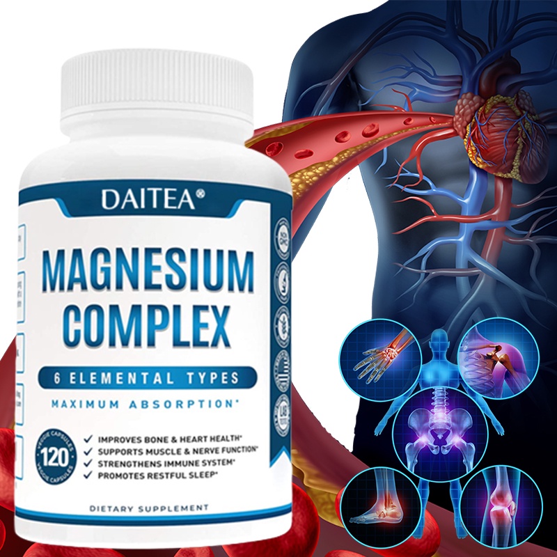 Magnesium Complex Capsules - Stress Relief, Anxiety, Bone, Muscle & Heart Health Supplement Boosts Circulation 30 to 120 Cpas