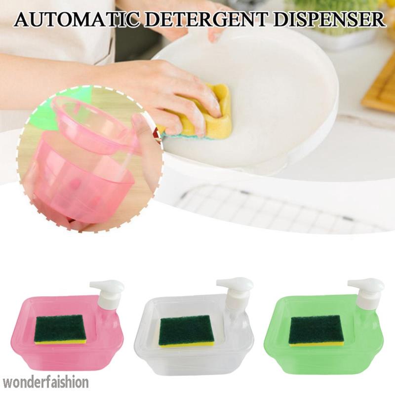 Soap Dispenser and Scrubber Holder with Sponge 2 in 1 Practical Dishwasher Pump Dispenser Press Kitchen Countertop 1000ml Manual Sink Soap Dispenser Dispense Dish Soap Liquid Bottle for Home Bathroom Bar