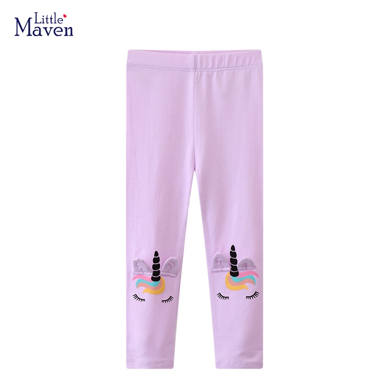 Little Maven 2023 New Baby Girls Autumn Children's Clothing 2-7 Years Cartoon Purple Unicorn Kids Leggings Trousers Pants