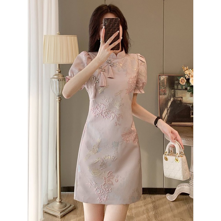 2023 huai improved new traditional French senior feel young style restor2023 National style improved new Chinese Cheongsam High-End young Retro Printed Dress Dress 7.10