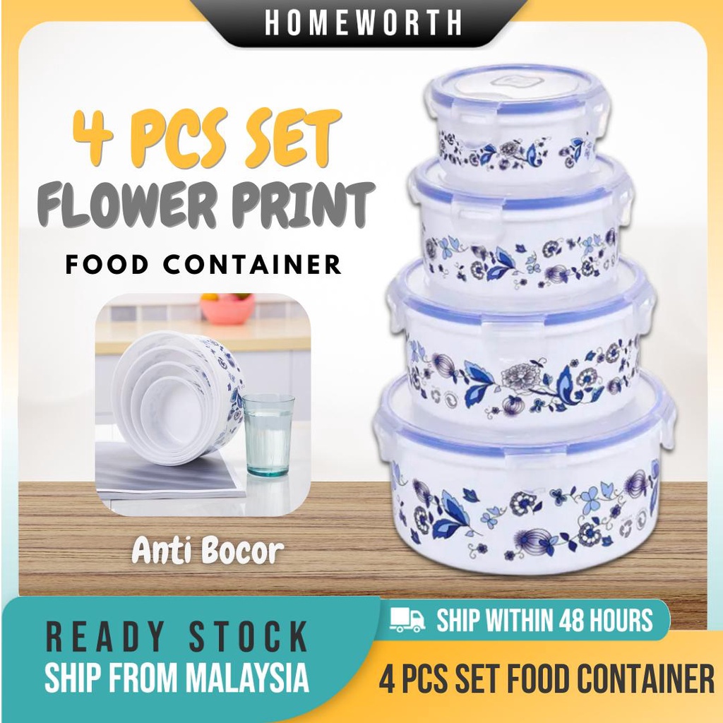 HOMEWORTH 4 PCS Set Food Container With Lid Bekas Makanan Mangkuk Bertutup (Microwave/Freezer)