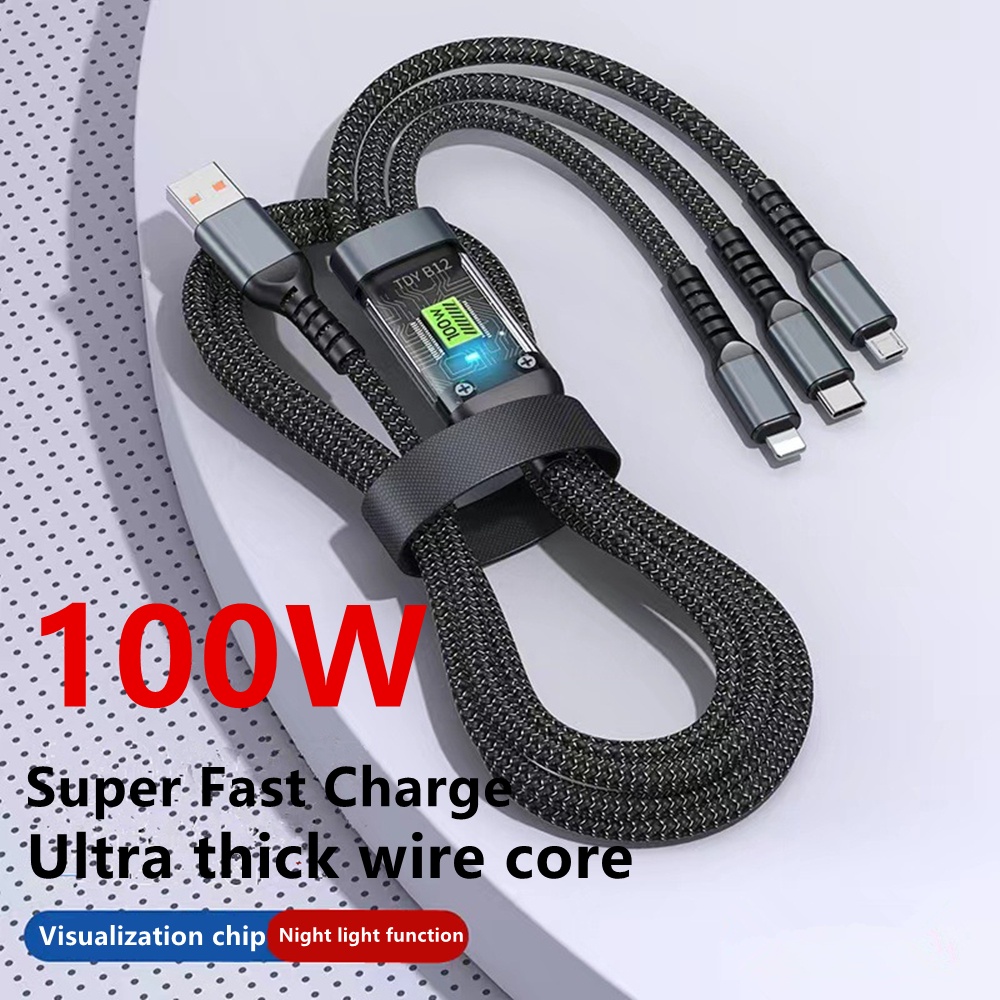 100W 3 in 1 Super Charging Cable 6A Micro USB Type C Fast Charger Type-C Cable Data Cable For Samsung