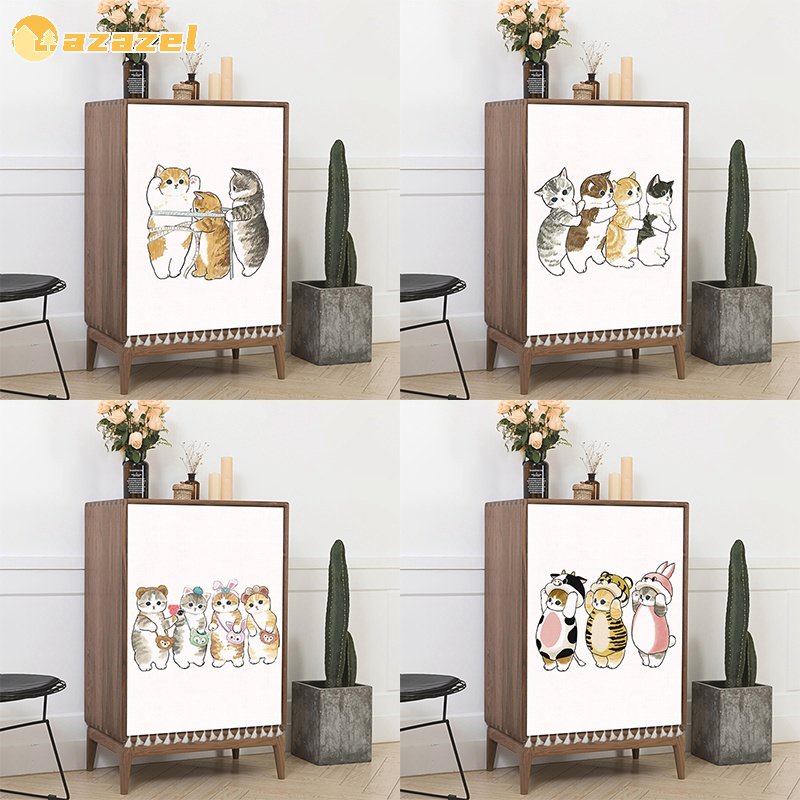 Cute Cat Cabinet Curtain Kitchen Dust-proof Curtains Dapur Self-adhesive Decoration Curtain Home Decor Raya