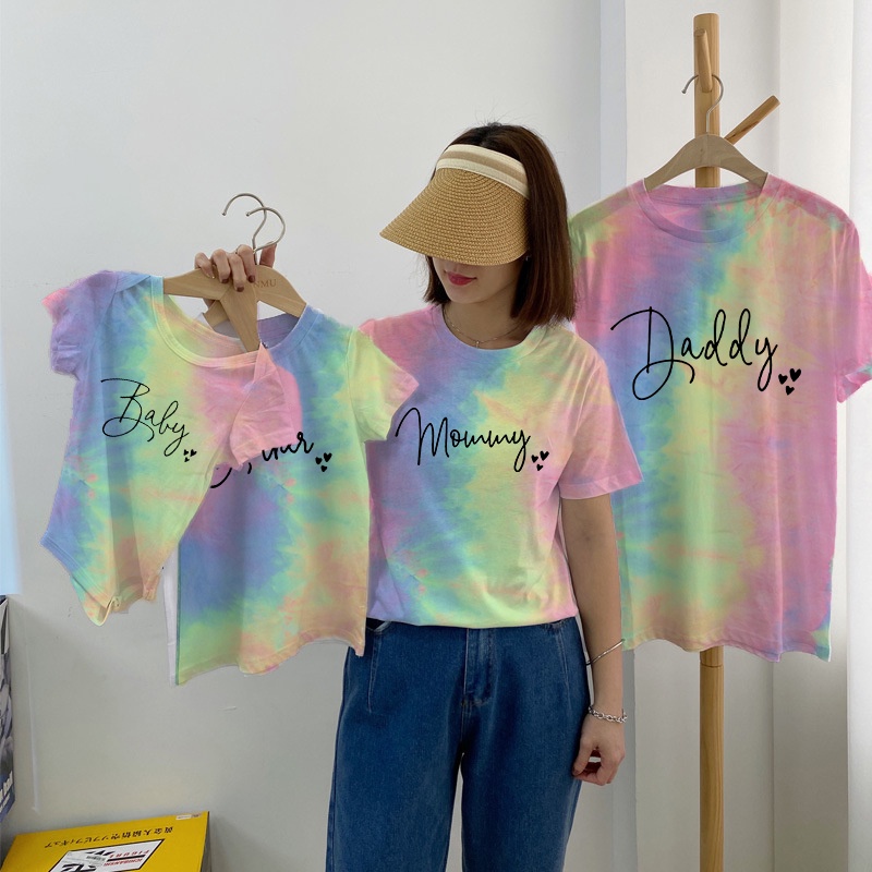 Fashion Tie Dye Family Matching Clothes Summer Daddy Mommy Brother Sister Baby Printed Outfits Father Mother Daughter Son Tie Dye Tshirts Baby Clothes