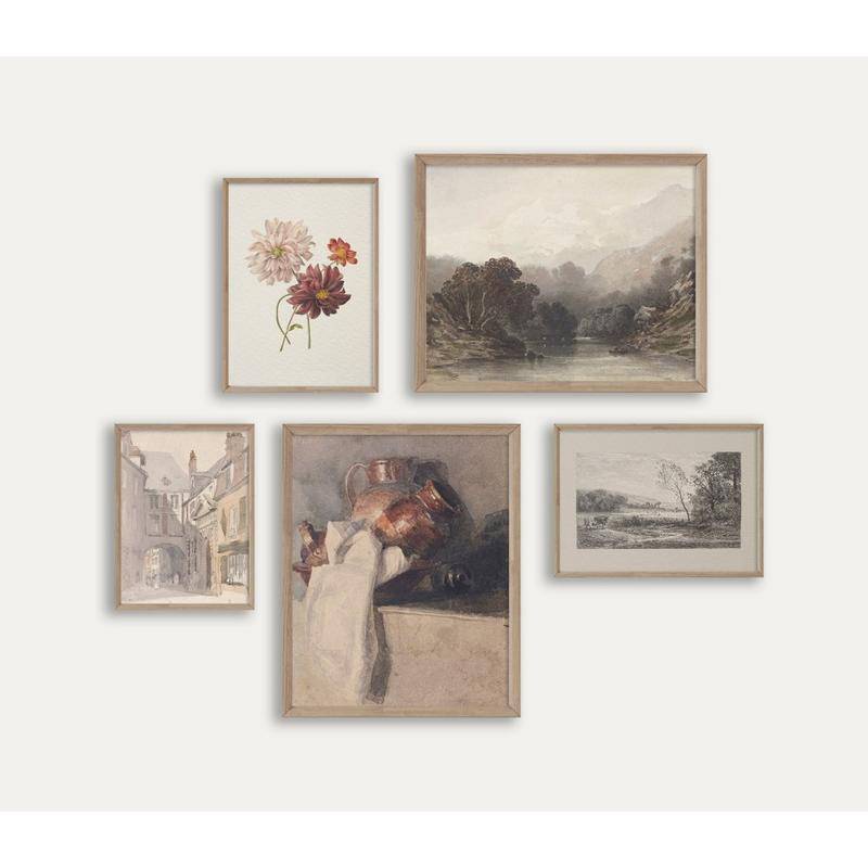 Warm Neutral Gallery Wall art canvas painting Vintage French Country Home Decor