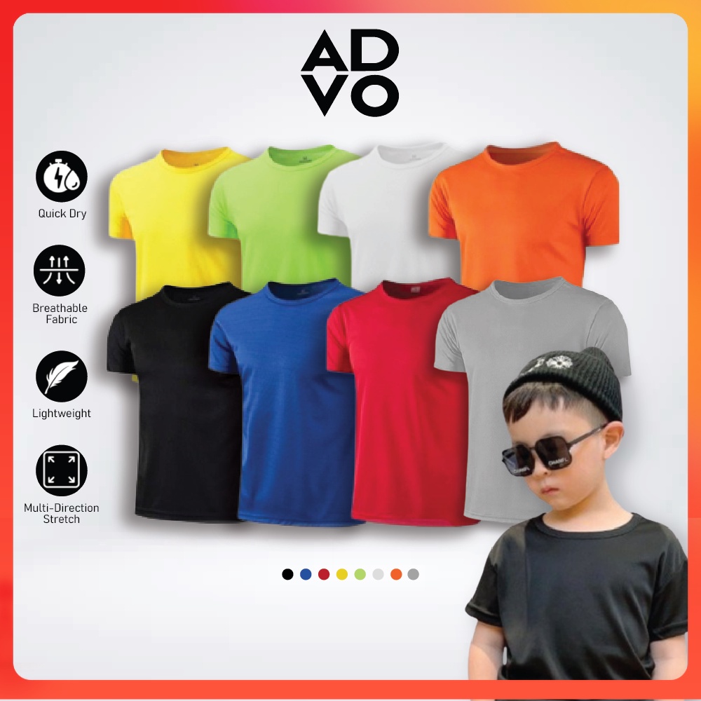 ADVO Kids Microfiber T-shirt Jersey Round Neck Baju Jersi Kids T shirt Kid Tshirt Children Quick Dry Baju Kanak Unisex