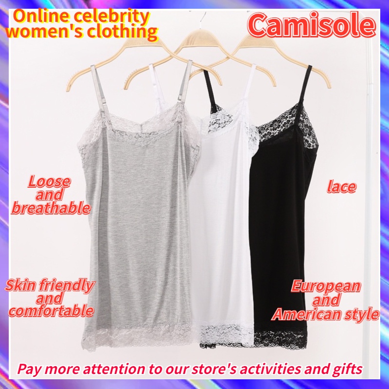 [Online celebrity women's clothing] Ready Stock New Style Summer Modal Camisole Sexy Lace Ladies Vest Bottoming Underwear Top Pajamas