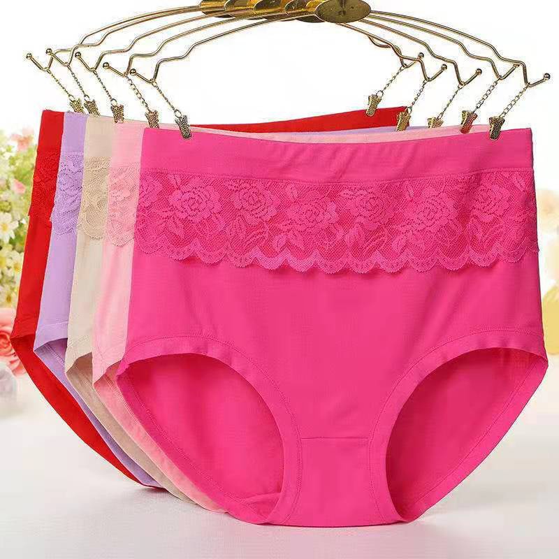XL-3XL Big size【 40-100kg】5PCS】READY STOCK big size 3xl high waist panties women cotton lace slimming panties underwear women panties plus size 女装大码三角内裤 大码 孕妇内裤